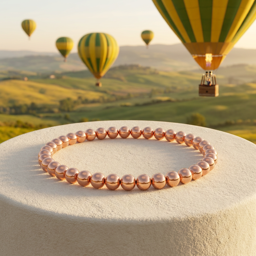 Copper 4mm bracelet with yellow and green hot-air balloons in the background