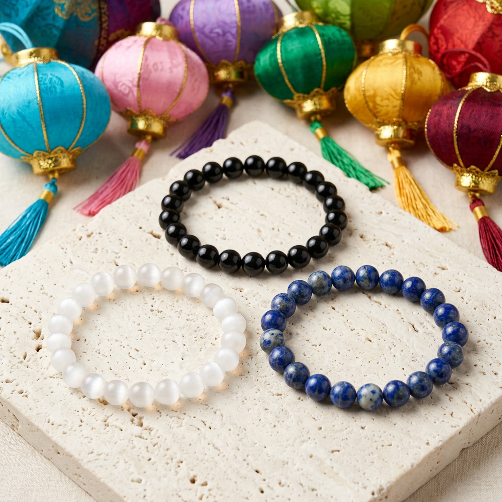 Bracelet trio with colourful Chinese lanterns