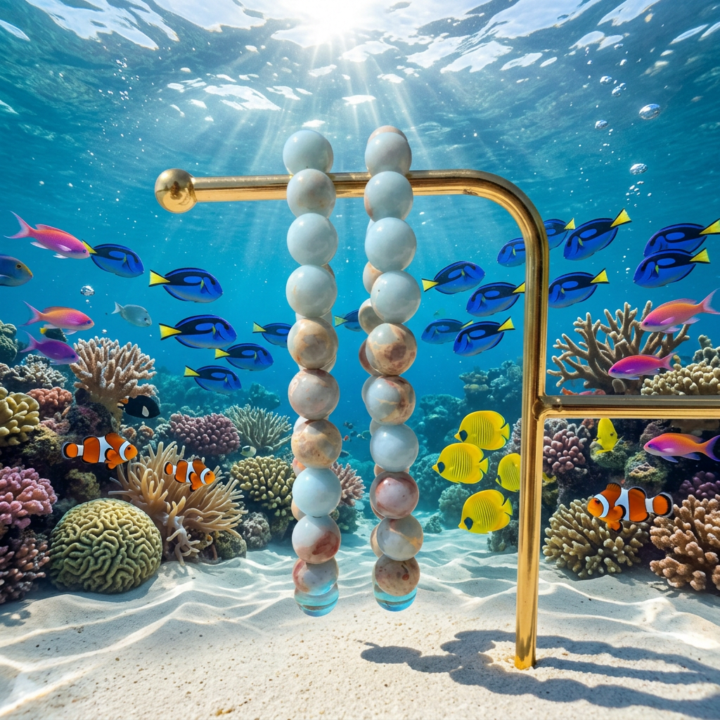 Sea Sediment Jasper bracelets in a sunlit ocean garden surrounded by multicoloured tropical fish