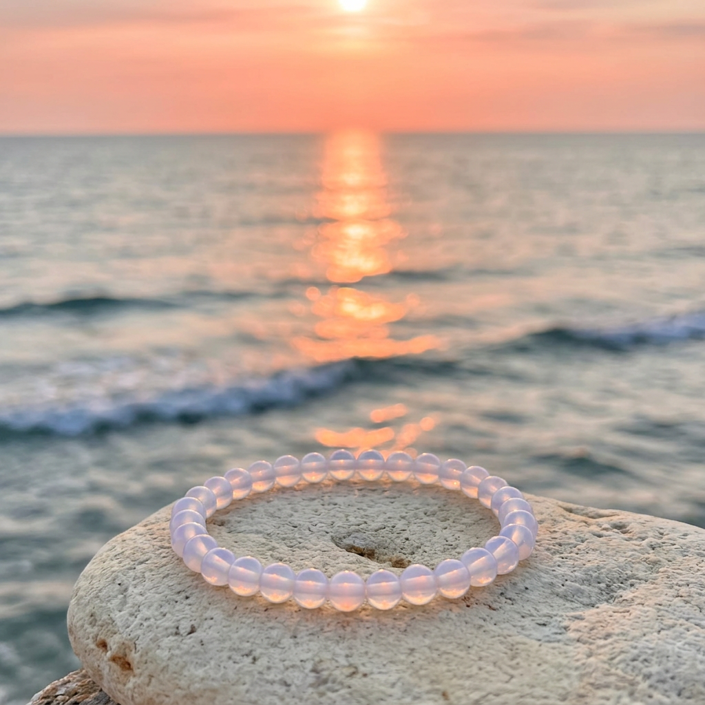 Opalite 4mm bracelet with peach-pink ocean sunset