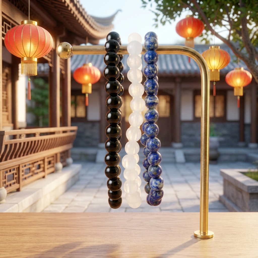 Bracelet set with bright red and gold Chinese lanterns
