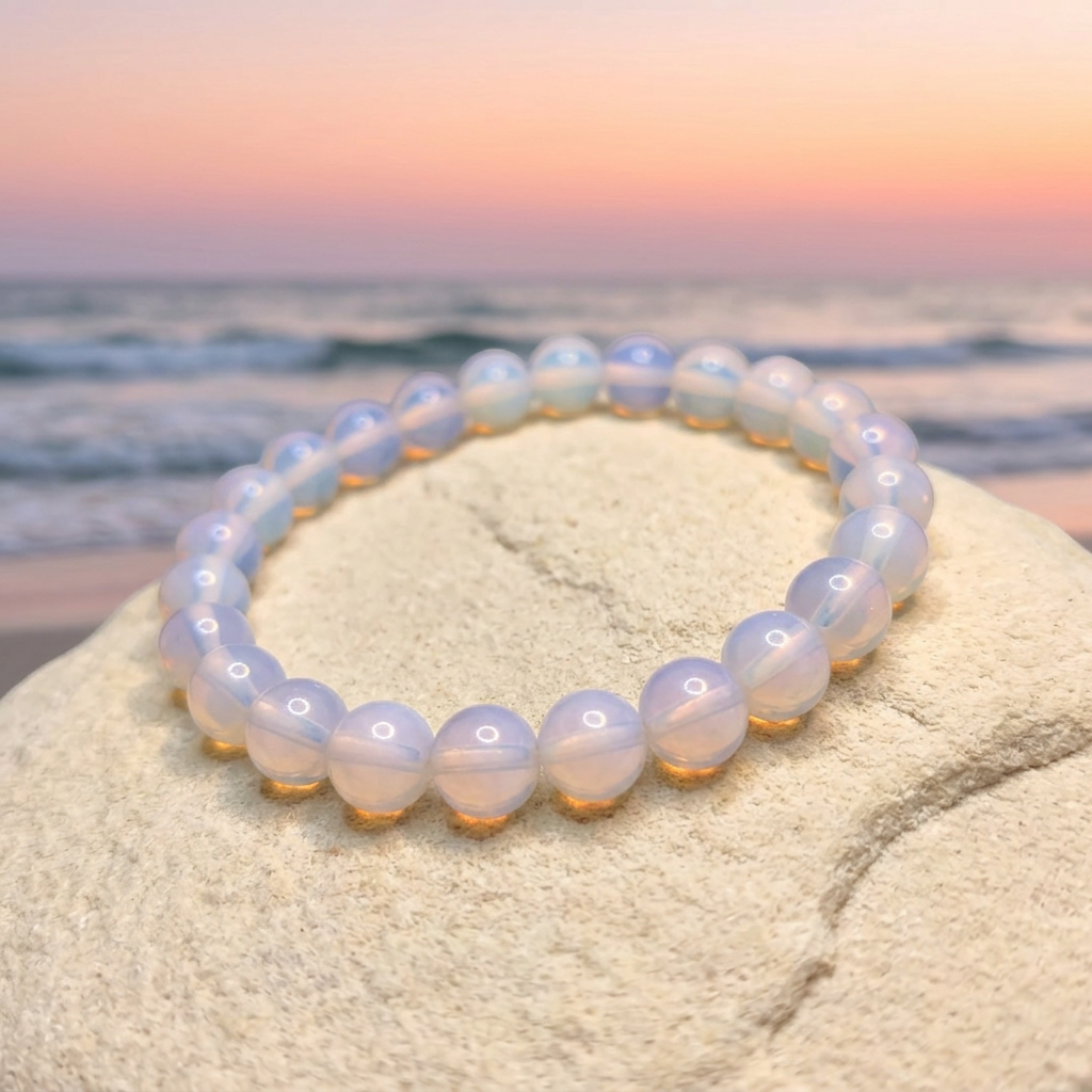 Opalite 6mm bracelet with pastel ocean sunset