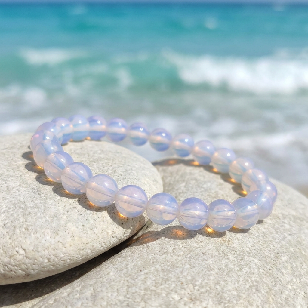 Opalite 6mm bracelet with sunny turquoise ocean