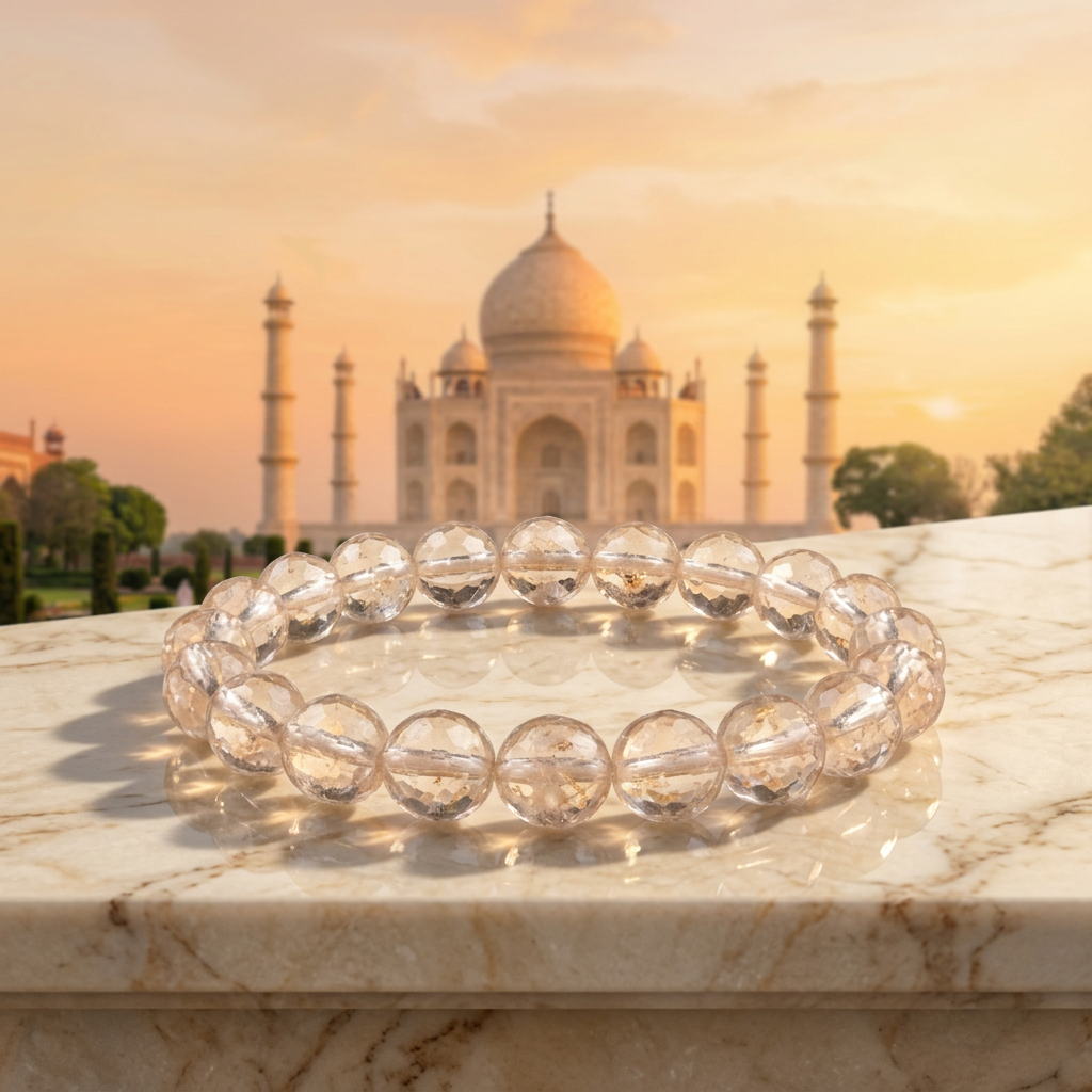 Rutilated Quartz bracelet with the Taj Mahal at sunrise