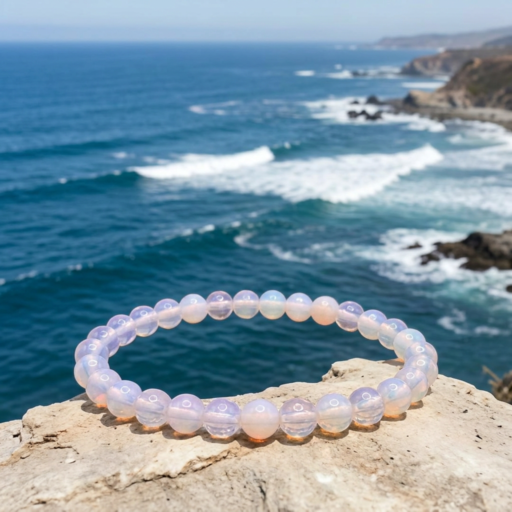 Opalite 4mm bracelet with deep blue ocean and surf