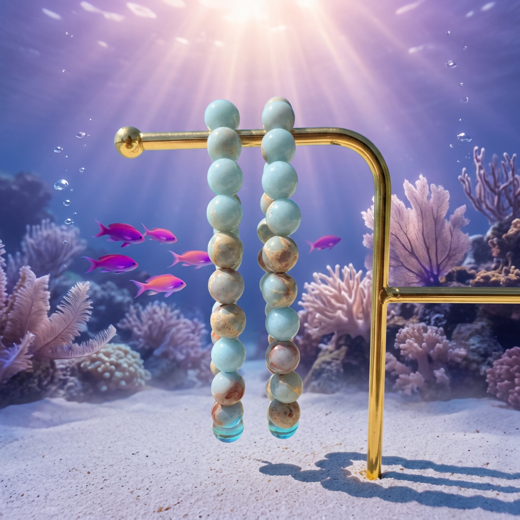 Sea Sediment Jasper bracelets in an underwater setting with pink and purple anthias