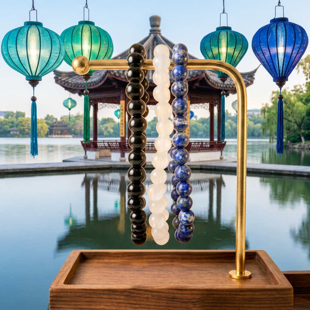 Bracelet set with bright turquoise and emerald Chinese lanterns