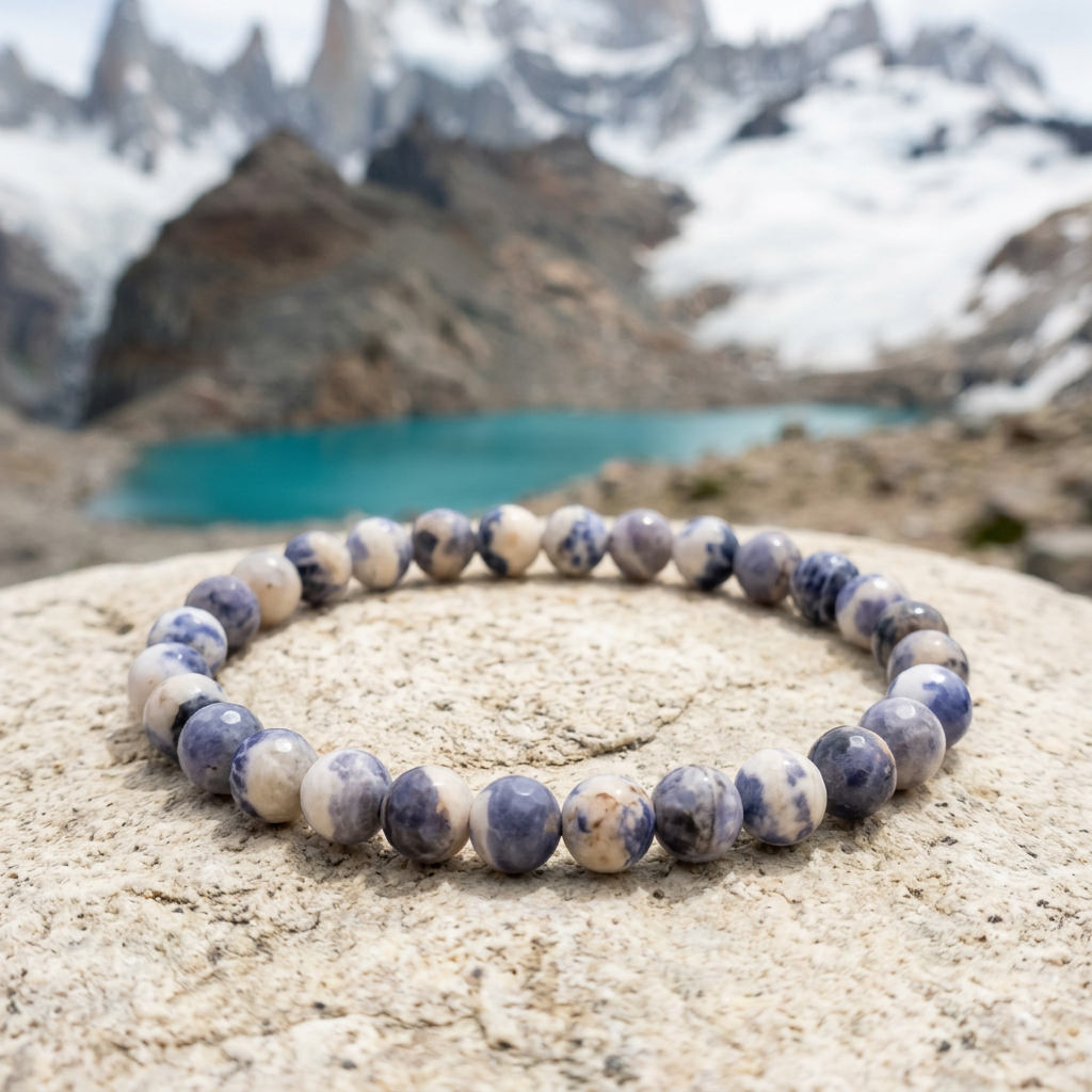 Sodalite bracelet with snowy mountains and alpine lake