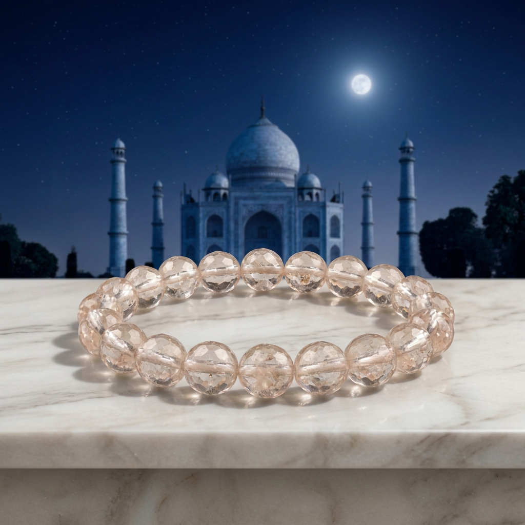 Rutilated Quartz bracelet with the Taj Mahal in moonlight