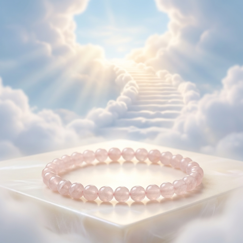 Rose Quartz bracelet with a luminous cloud staircase