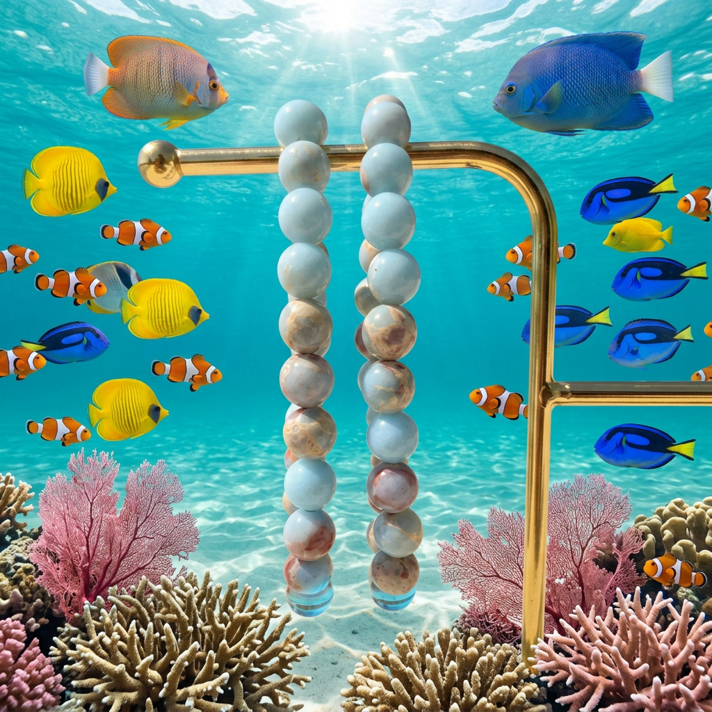 Sea Sediment Jasper bracelets in a turquoise coral lagoon with colourful tropical fish