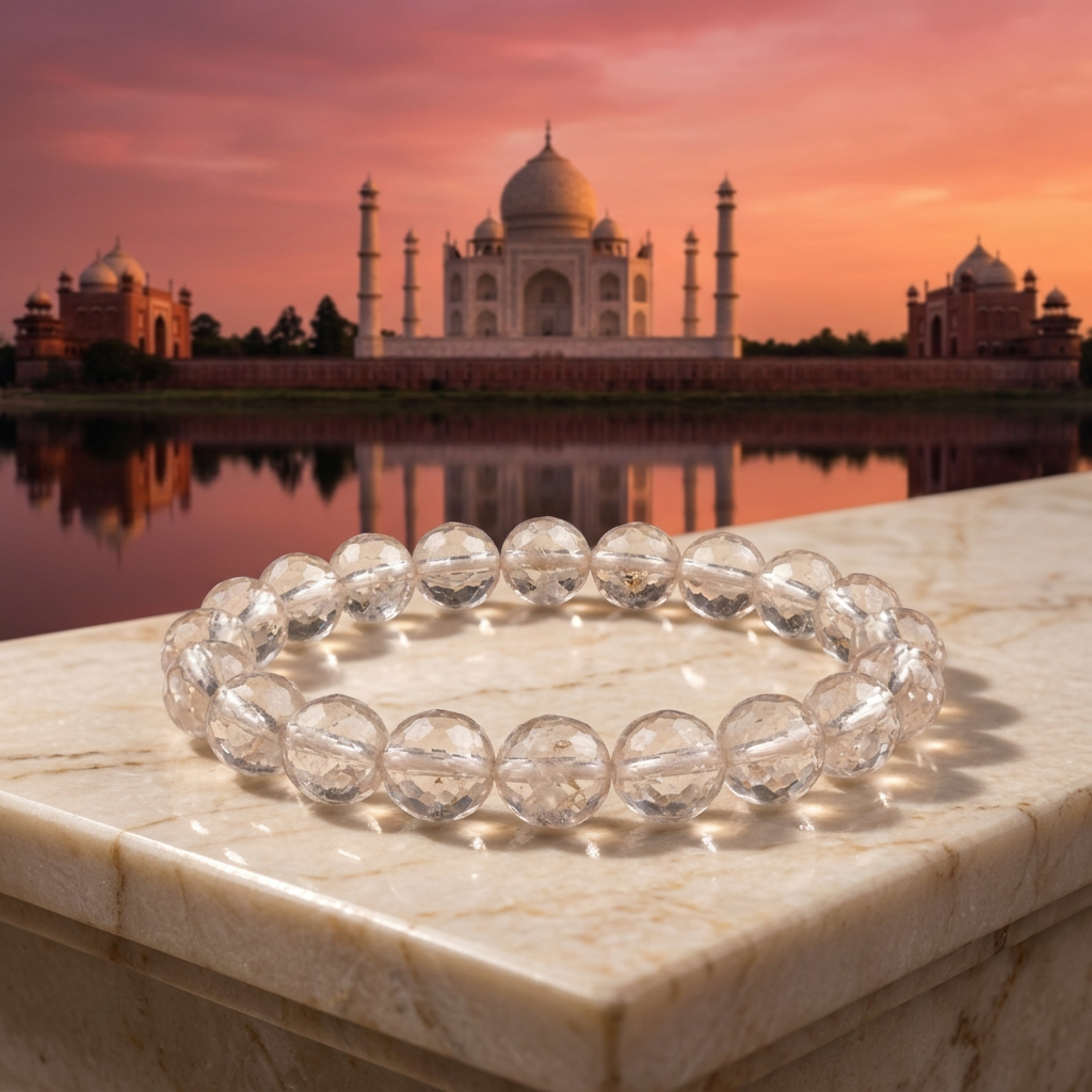 Rutilated Quartz bracelet with the Taj Mahal at sunset