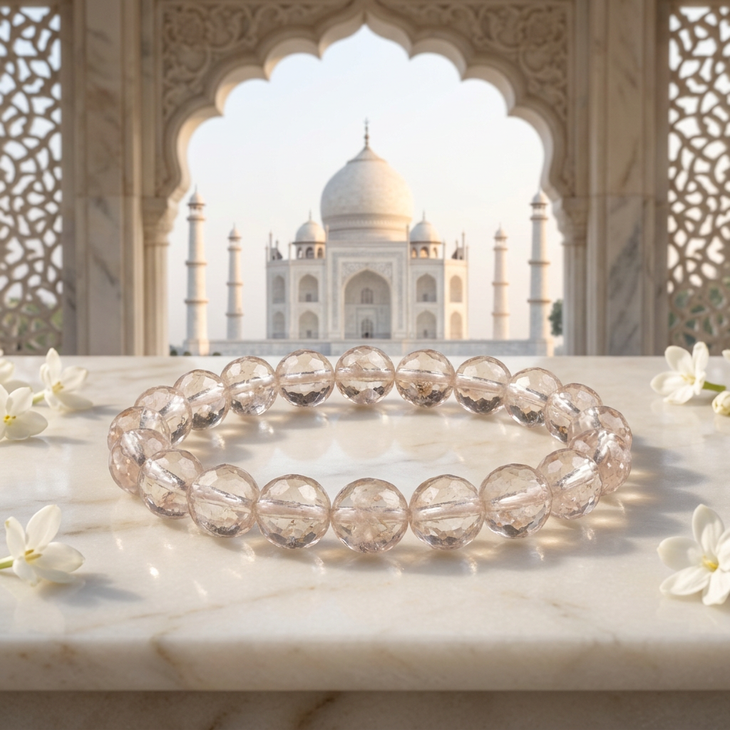 Rutilated Quartz bracelet with the Taj Mahal framed by a marble arch