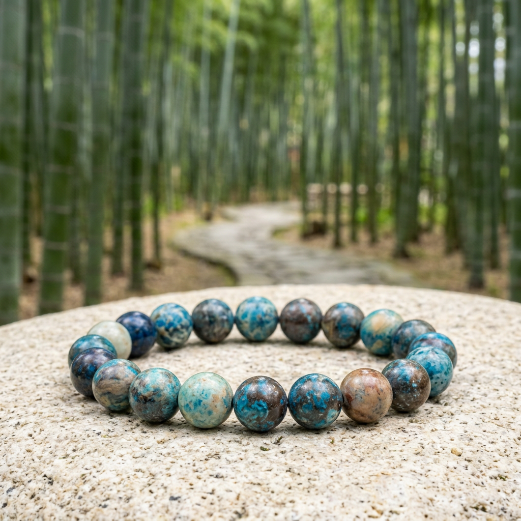 Starry Jasper bracelet with a Japanese bamboo grove background