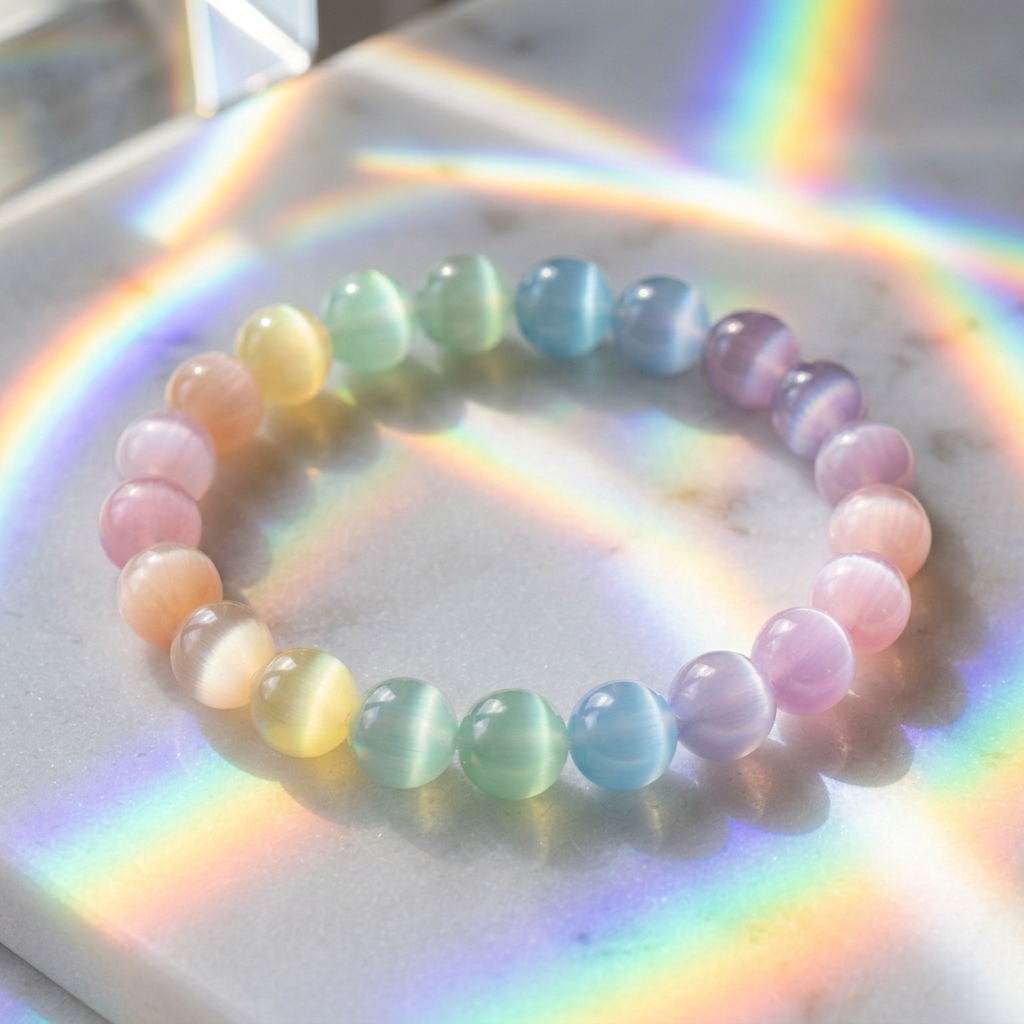 Rainbow Selenite bracelet with prismatic rainbow light