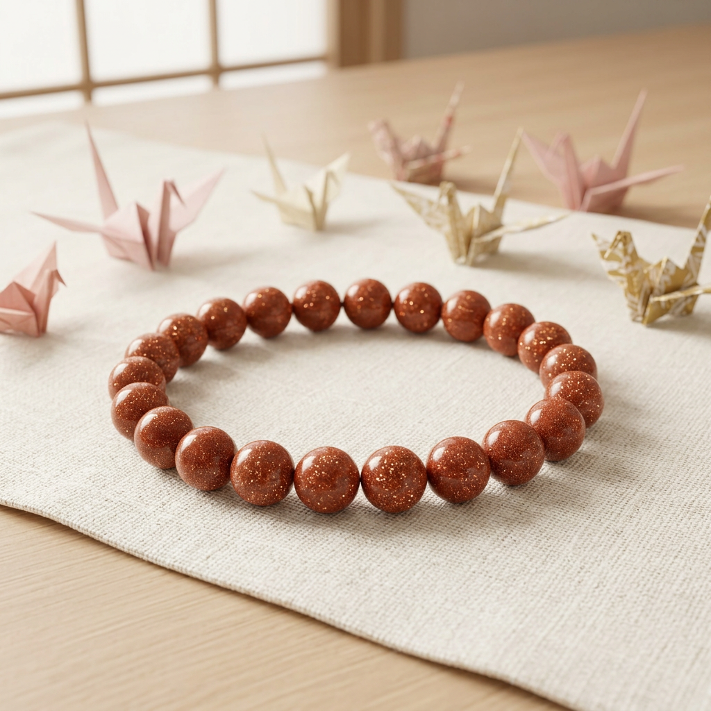Goldstone bracelet with blush cream and gold origami cranes