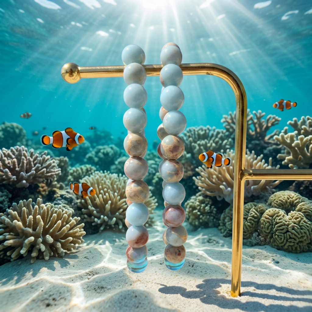 Sea Sediment Jasper bracelets in an underwater setting with orange and white clownfish