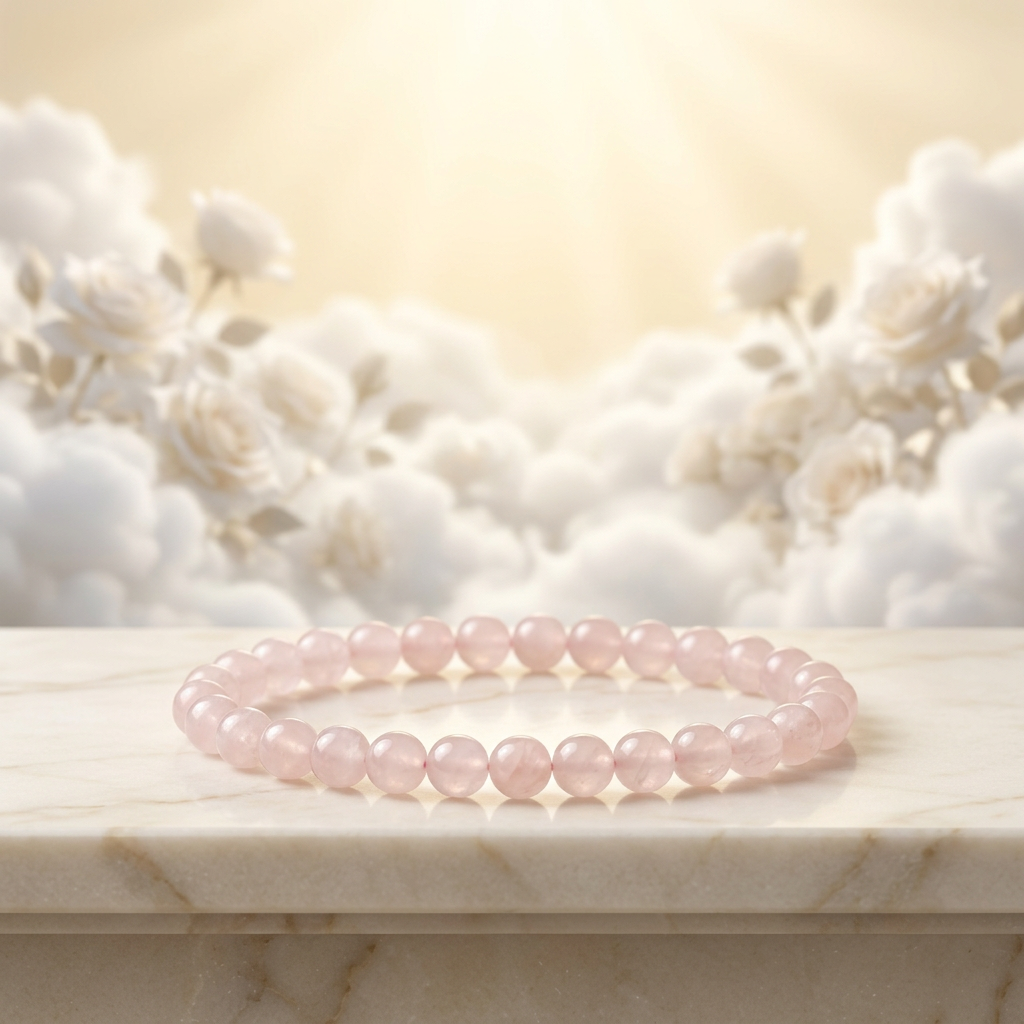 Rose Quartz bracelet in a heavenly white-rose garden