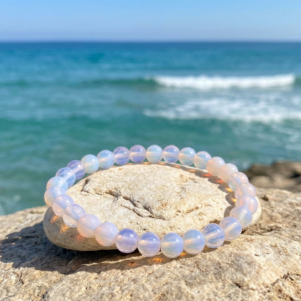 Opalite 4mm bracelet with turquoise ocean view