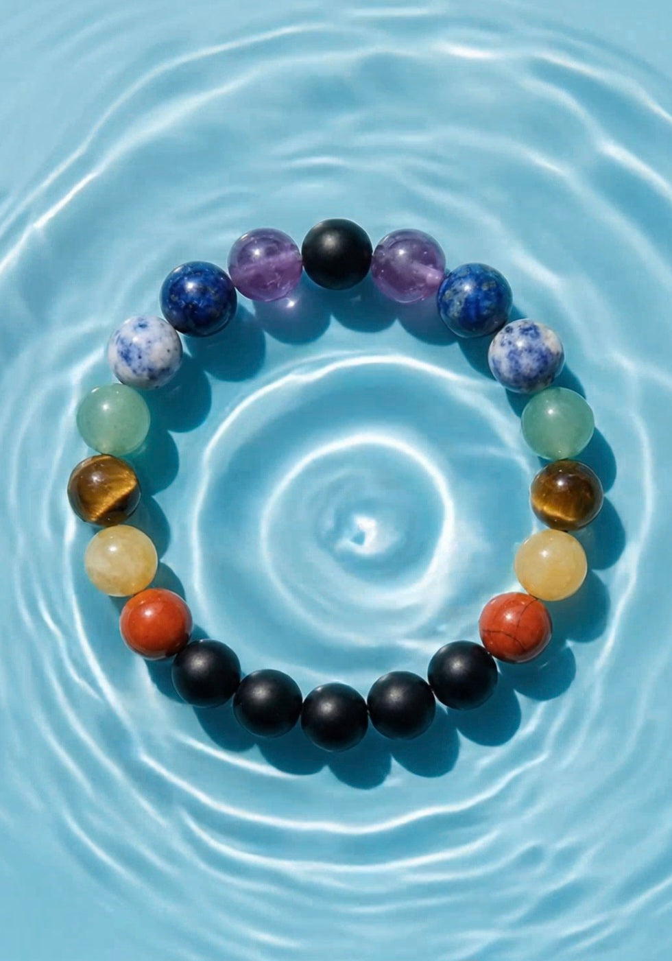 7 Chakras Healing Crystal Bracelet with Black Obsidian Protection (10mm)
