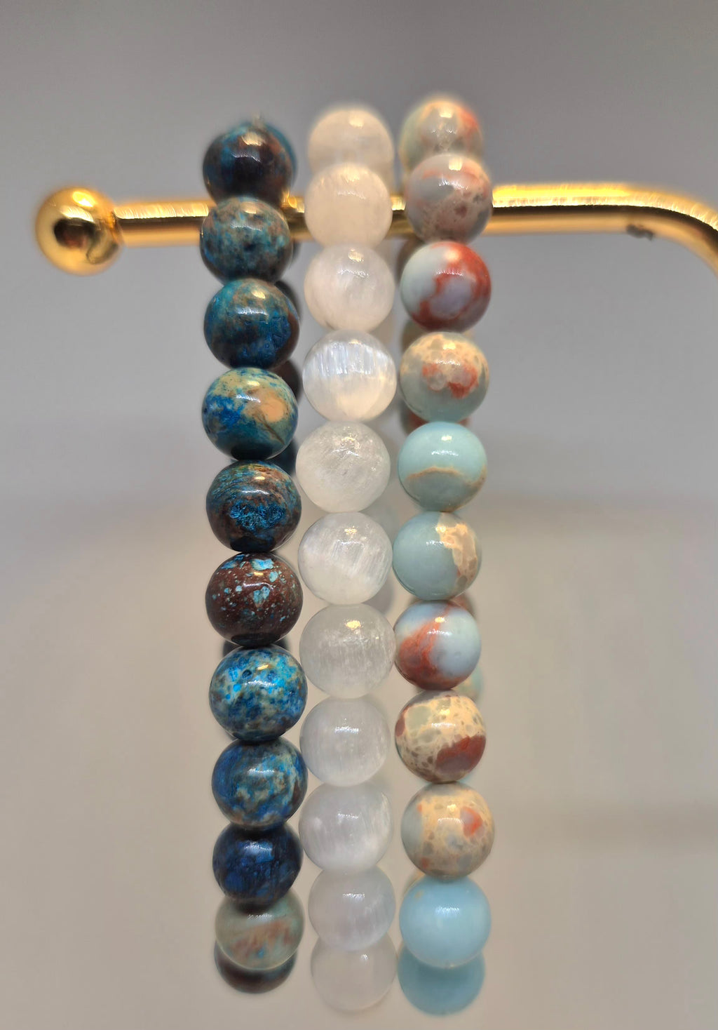 Triple Energy Crystal Bracelets 8mm Set | Sea Sediment Jasper, Starry Jasper & Selenite