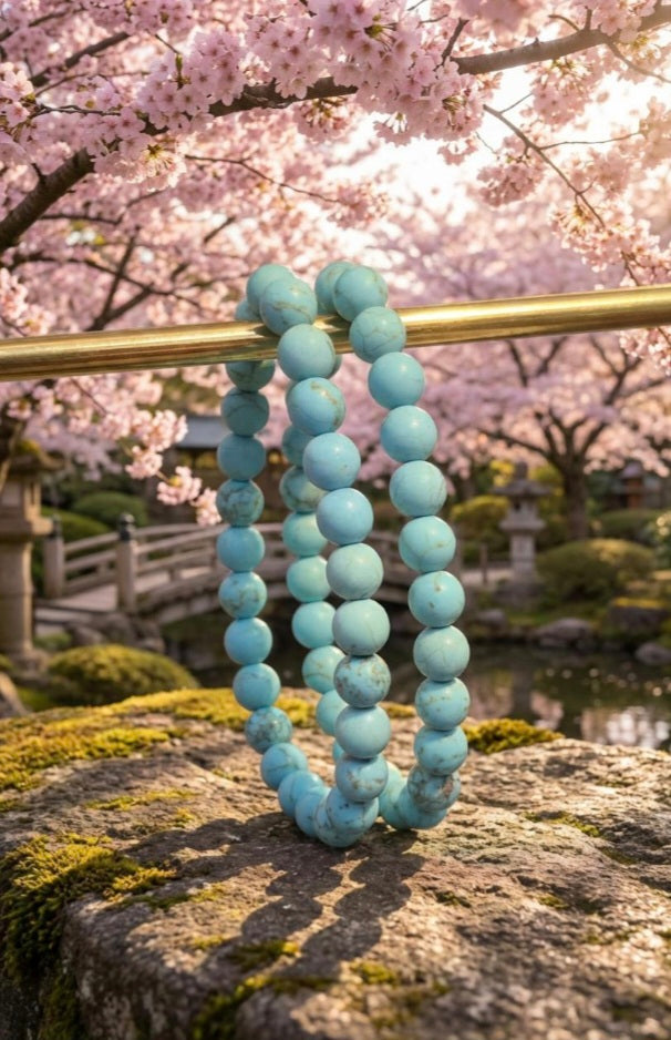 Turquoise Healing Crystal Bracelet - 6mm Matte Blue Communication Stone