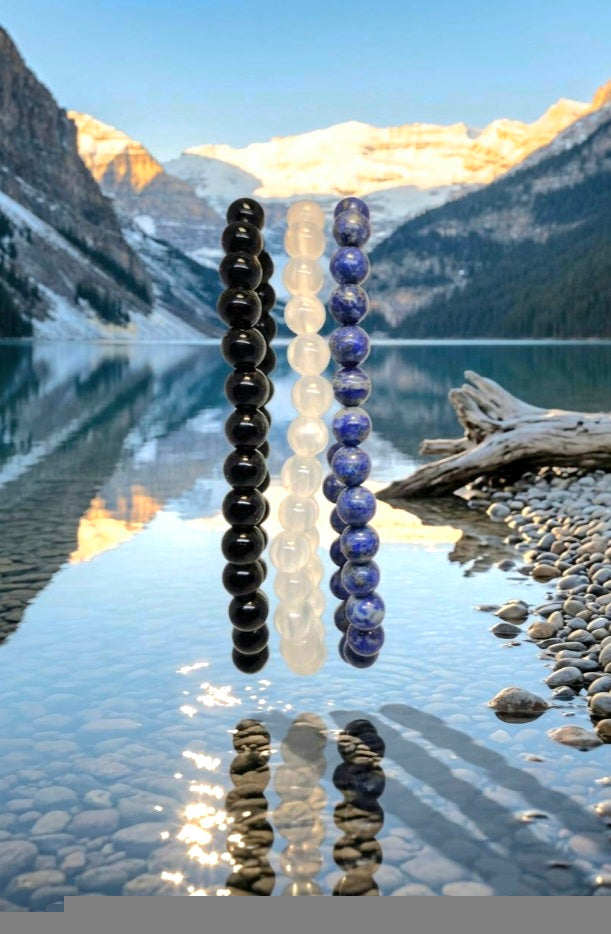 Protection, Clarity & Focus Crystal Bracelet 6mm - Set | Black Tourmaline, Selenite & Lapis Lazuli