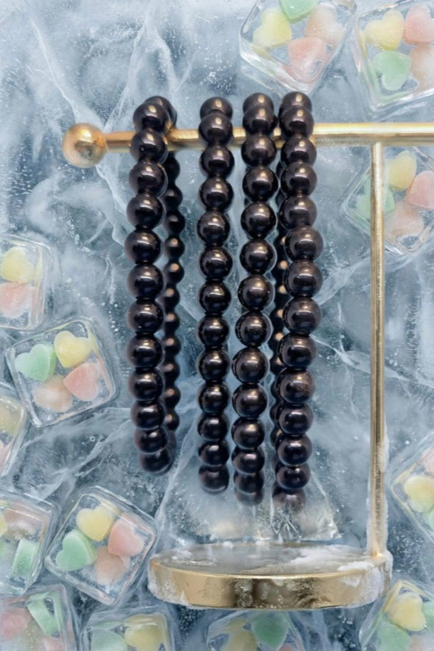 Black Tourmaline Healing Crystal Bracelet - 6mm Glossy Protection Stone