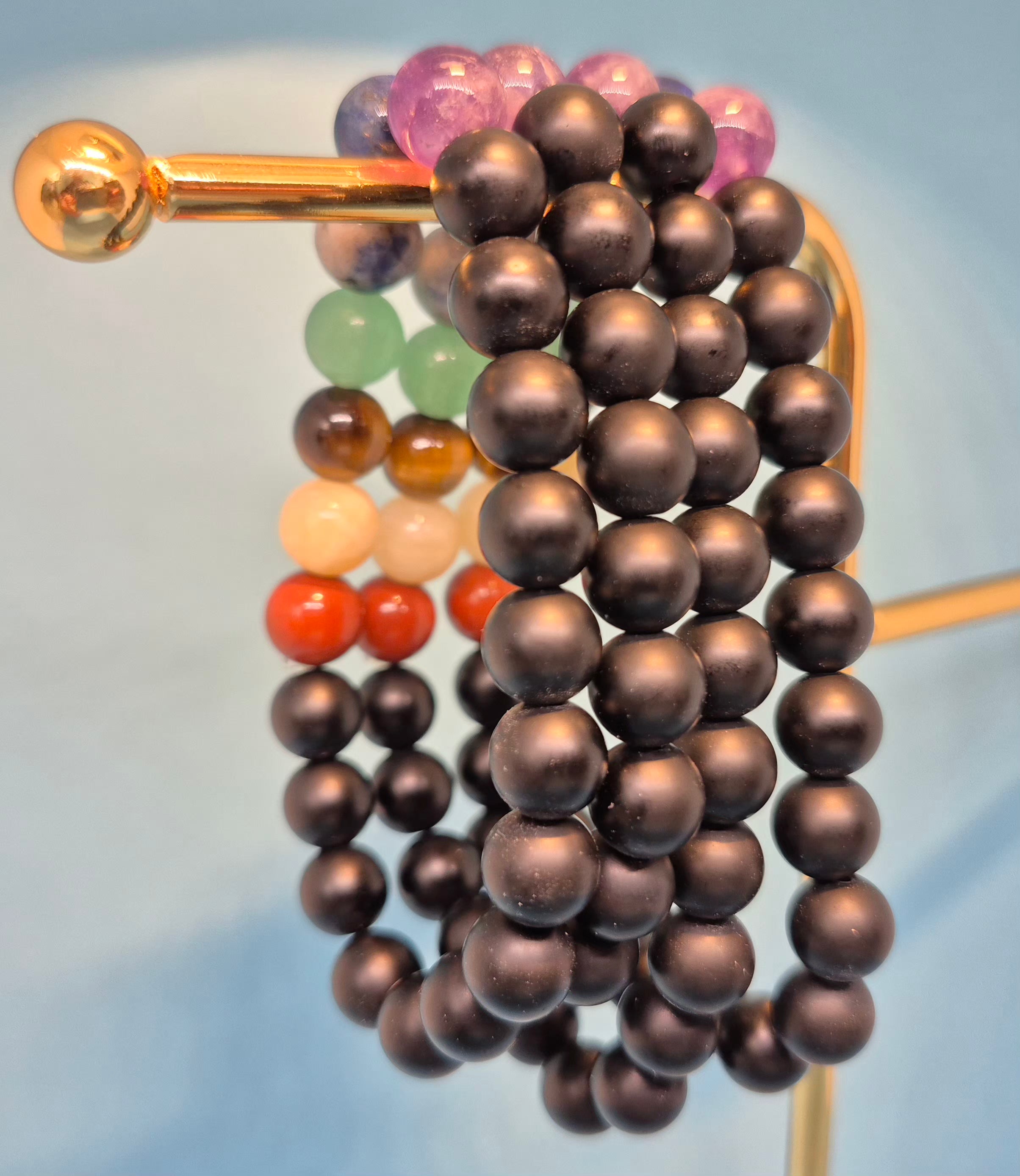 7 Chakras Healing Crystal Bracelet with Black Obsidian Protection (10mm)