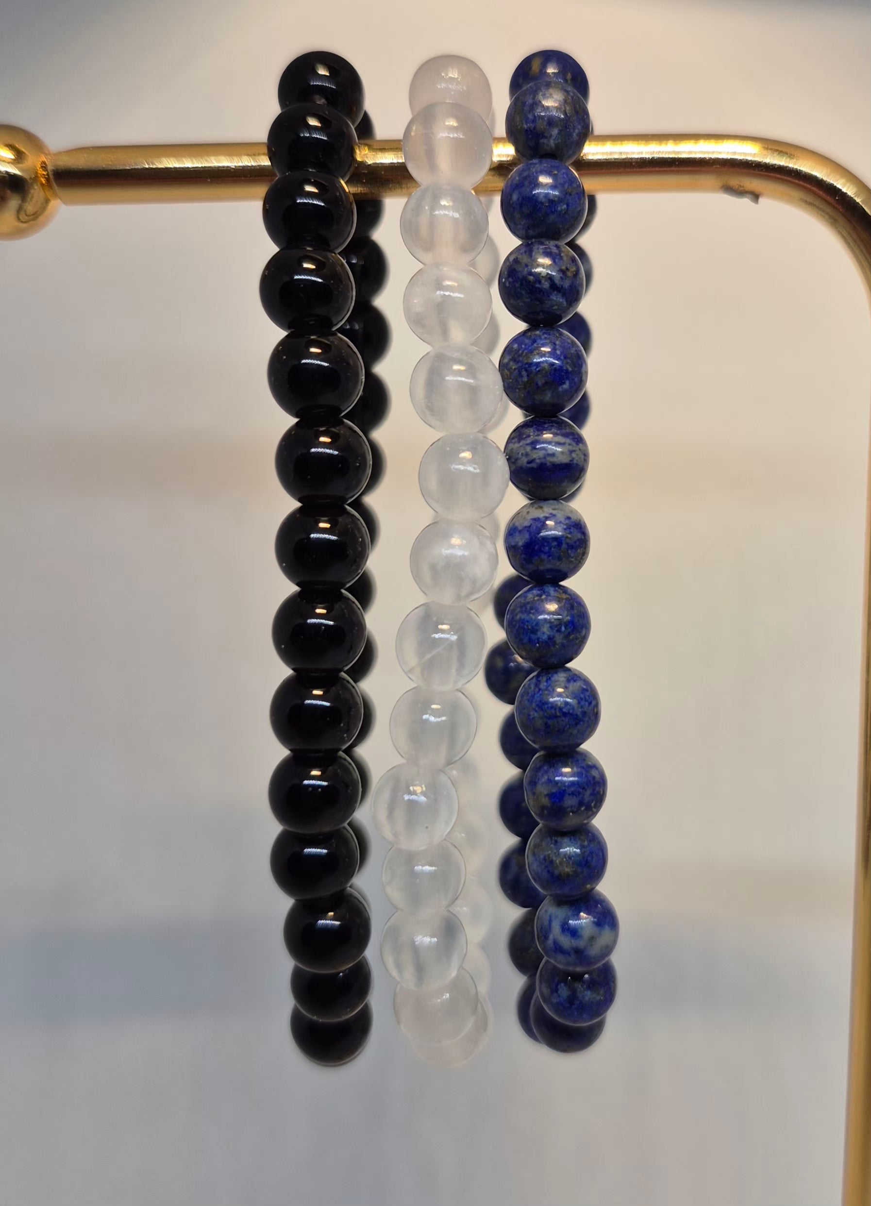 Protection, Clarity & Focus Crystal Bracelet 6mm - Set | Black Tourmaline, Selenite & Lapis Lazuli