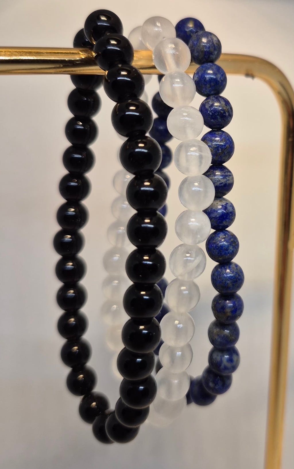 Protection, Clarity & Focus Crystal Bracelet 6mm - Set | Black Tourmaline, Selenite & Lapis Lazuli