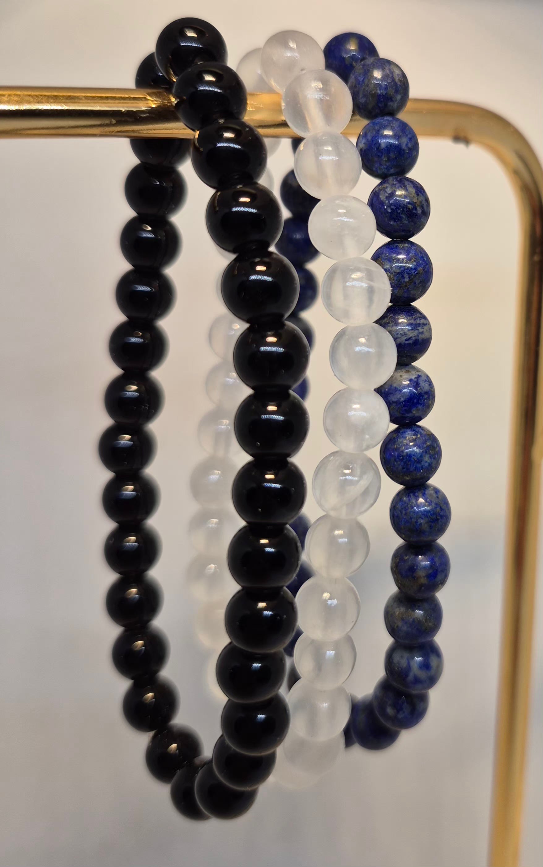 Protection, Clarity & Focus Crystal Bracelet 6mm - Set | Black Tourmaline, Selenite & Lapis Lazuli