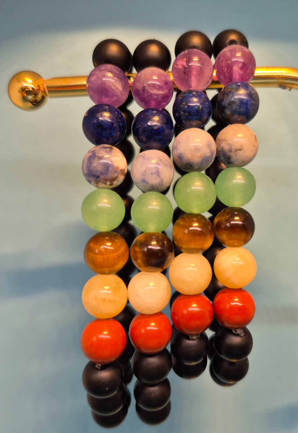 7 Chakras Healing Crystal Bracelet with Black Obsidian Protection (10mm)